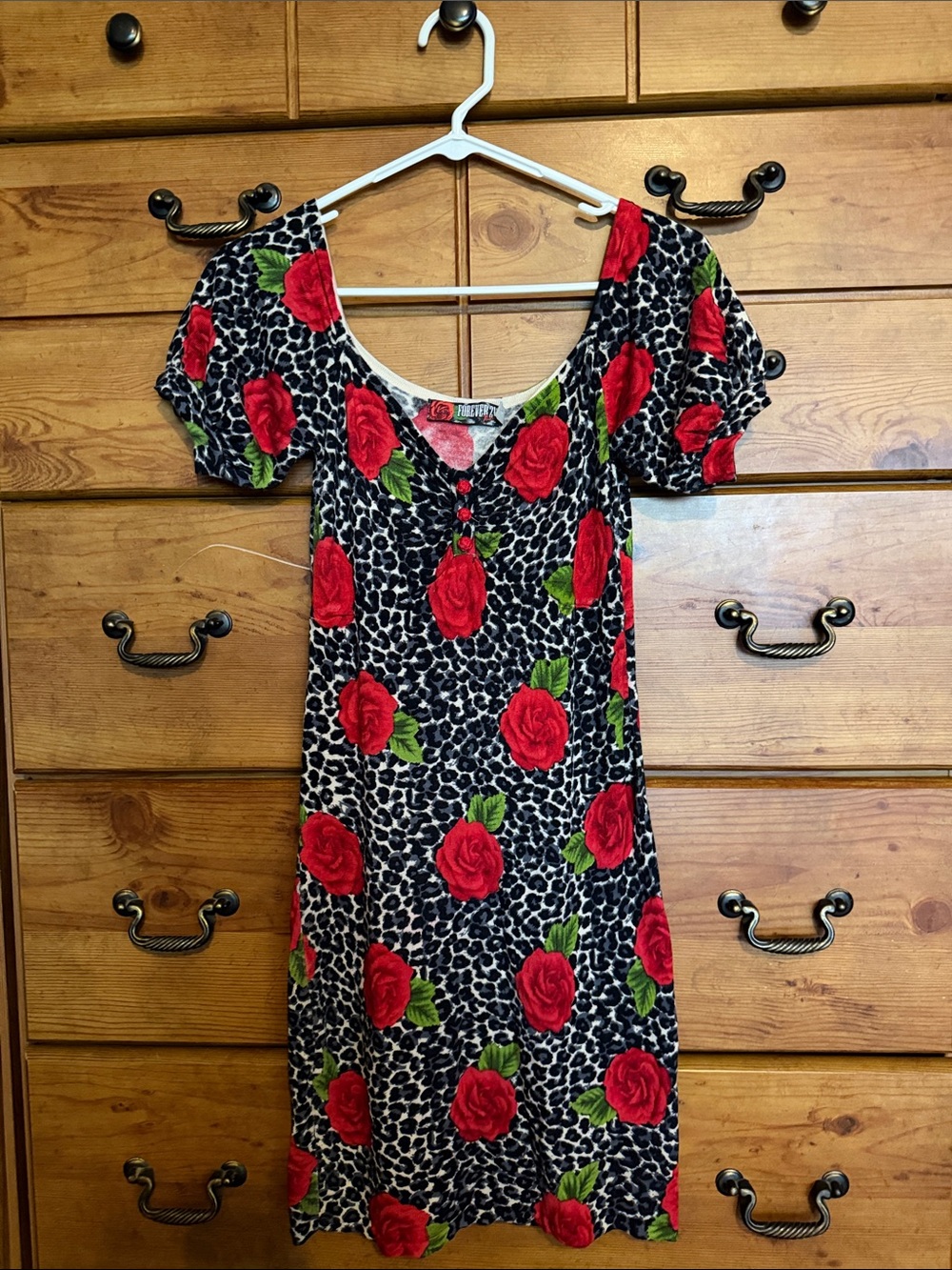 Forever 21 Rose Print Scoop Neck Dress - Red & Black